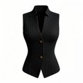 thumbnail image 6 of Uaswgudfs Women's Textured Sleeveless Blazer Vest Stand Collar Button Down Slim Fit Waistcoat, 6 of 6