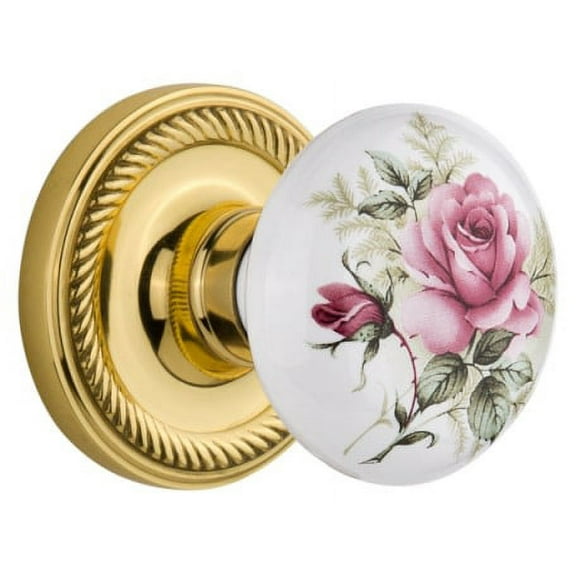 Nostalgic Warehouse Ropros_Psg_238_Nk Rose Porcelain Solid Brass Passage Door Knob Set -
