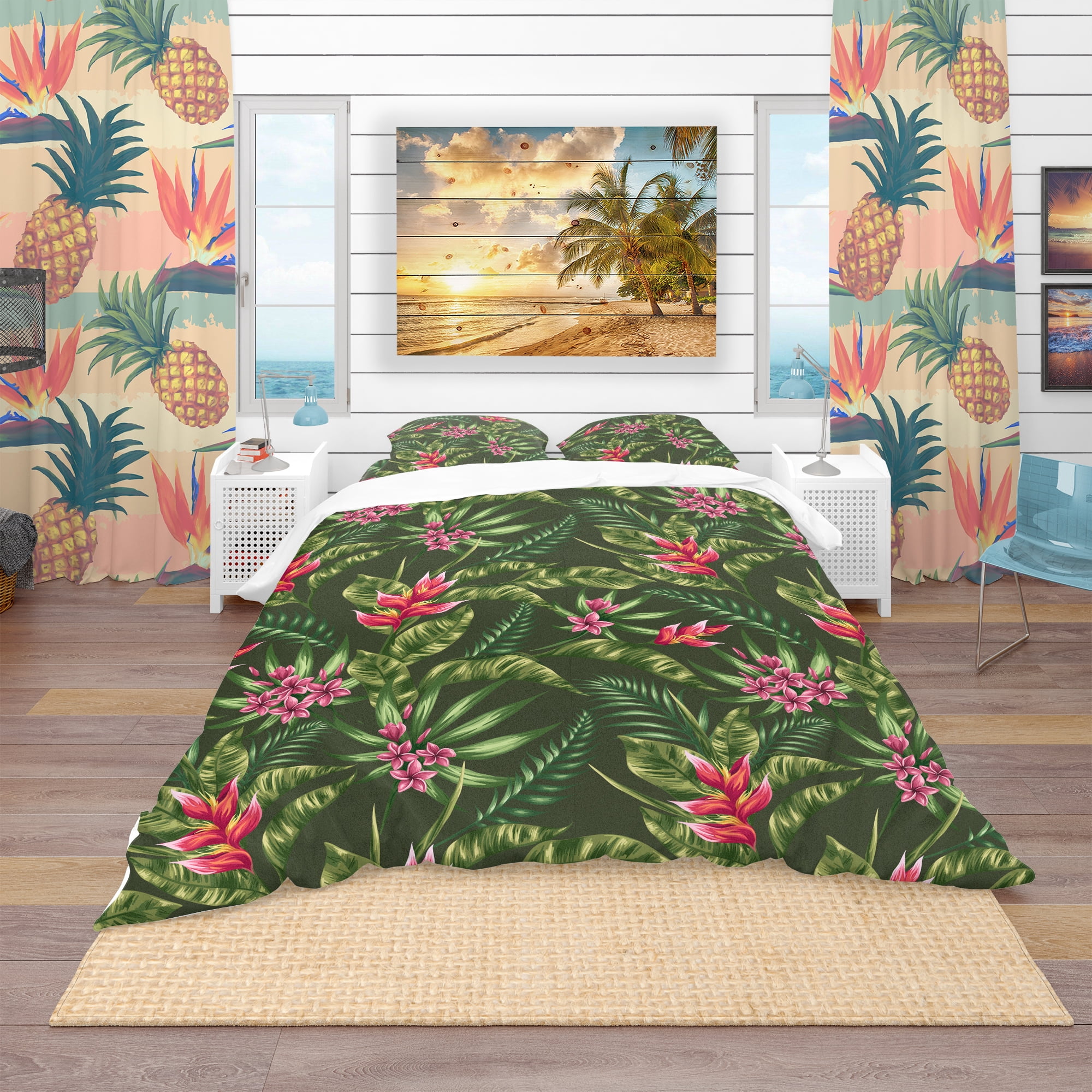 Designart 'Floral Pattern' Tropical Duvet Cover Set