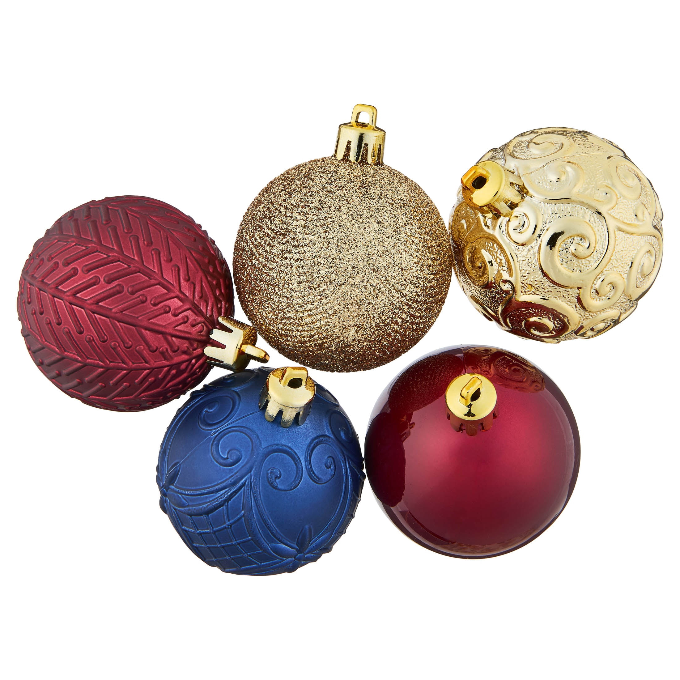 24-Count Navy/Dark Red/Gold Ball Shatterproof Christmas Ornaments, 2.8", by Holiday Time