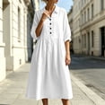 thumbnail image 6 of Zeijnsda Womens Long Dresses Spring Summer 3/4 Sleeved Shirt Dresses Lapel Button Maxi Shirt Dresses Solid Color Cotton-Linen Midi Dresses for Casual Daily Outfit, 6 of 6