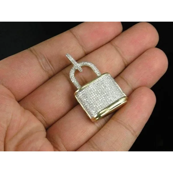 Lock Pendant Charm 2Ct Simulated Diamond Diamond Round 14K Yellow Gold Plated
