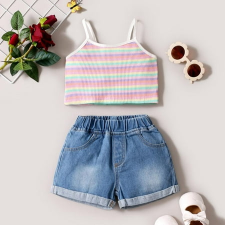 

Lovebay Toddler Baby Girl Summer Clothes Sleeveless Tank Top+ Shorts Jeans 2Pcs Outfits 3-24 Months