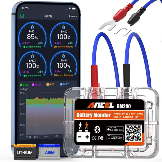 Probador de batería para auto ANCEL BM200 con Bluetooth, monitor 12V