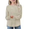 thumbnail image 2 of qolati Girls Long Sleeve Shirts Casual Crewneck Blouses for Girls Solid Color Loose Fit Ribbed Tunic Tops 5-14 Years, 2 of 9