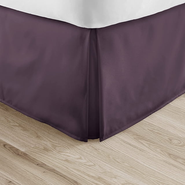 Jupe de Lit Violette Unie 100 pour Cent Coton Pur Coin Fendu Plissé 1 Pce avec Retombée de 24 Pouces Pouces 450TC (Simple, Violet)