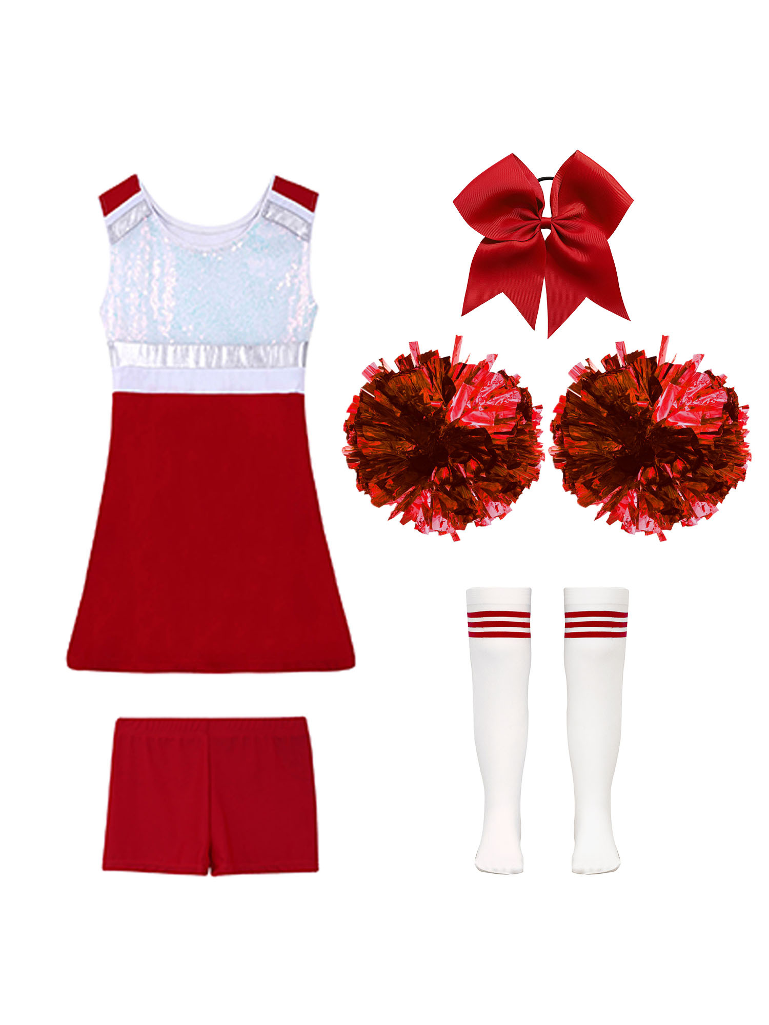 TiaoBug Kids Girls Cheer Leader Uniform Sports Games Cheerleading Dance Outfits Halloween Carnival Fancy Dress Up A Red 12 - image 4 of 5