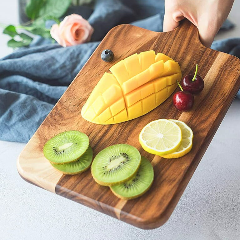 Ikoopy Wood Cutting Board Acacia Wood Charcuterie Board with Handle Round/Rectangular Portable Wood Dinner Plate Serving Tray Kitchen Chopping Board