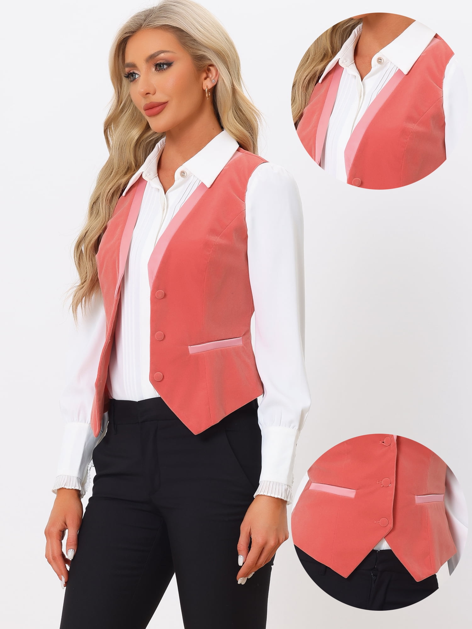 DARING DIVA Women's V Neck Retro Velvet Racerback Steampunk Vest XL Pink