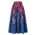 thumbnail image 7 of Women's Floral Maxi Skirt, Drawstring High Waist Tiered Pleated Skirt, Lightweight Flowy Boho Skirt for Summer, Vacation and Beach,Navy,XL, 7 of 7