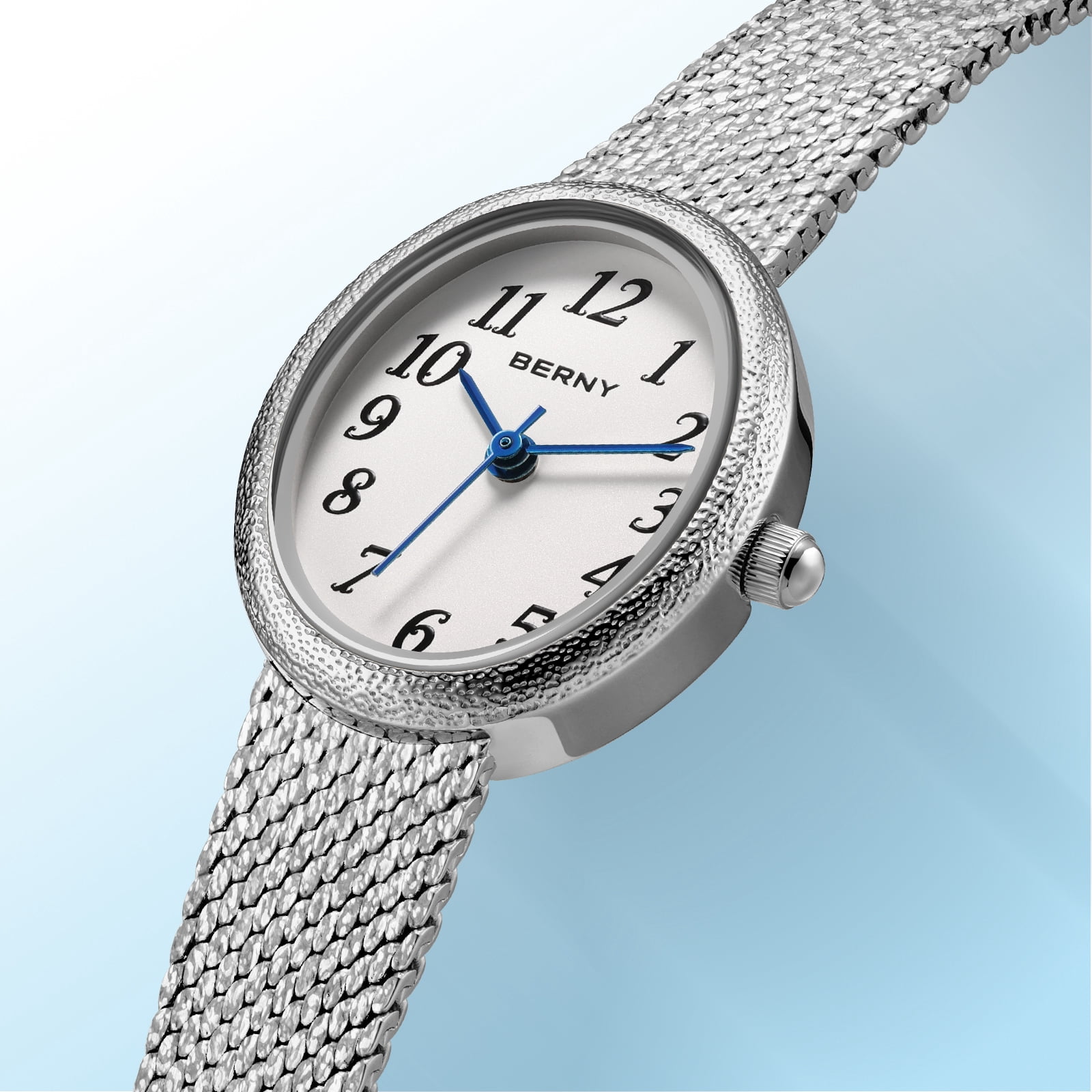 BERNY Small Silver Watches for Women, Dainty Easy to Read Oval Dial, Vintage Stainless Steel Bracelet Watch, Adjustable Mesh Band, Waterproof, Luxury Ladies Analog Quartz Wrist Watch Gifts (White)