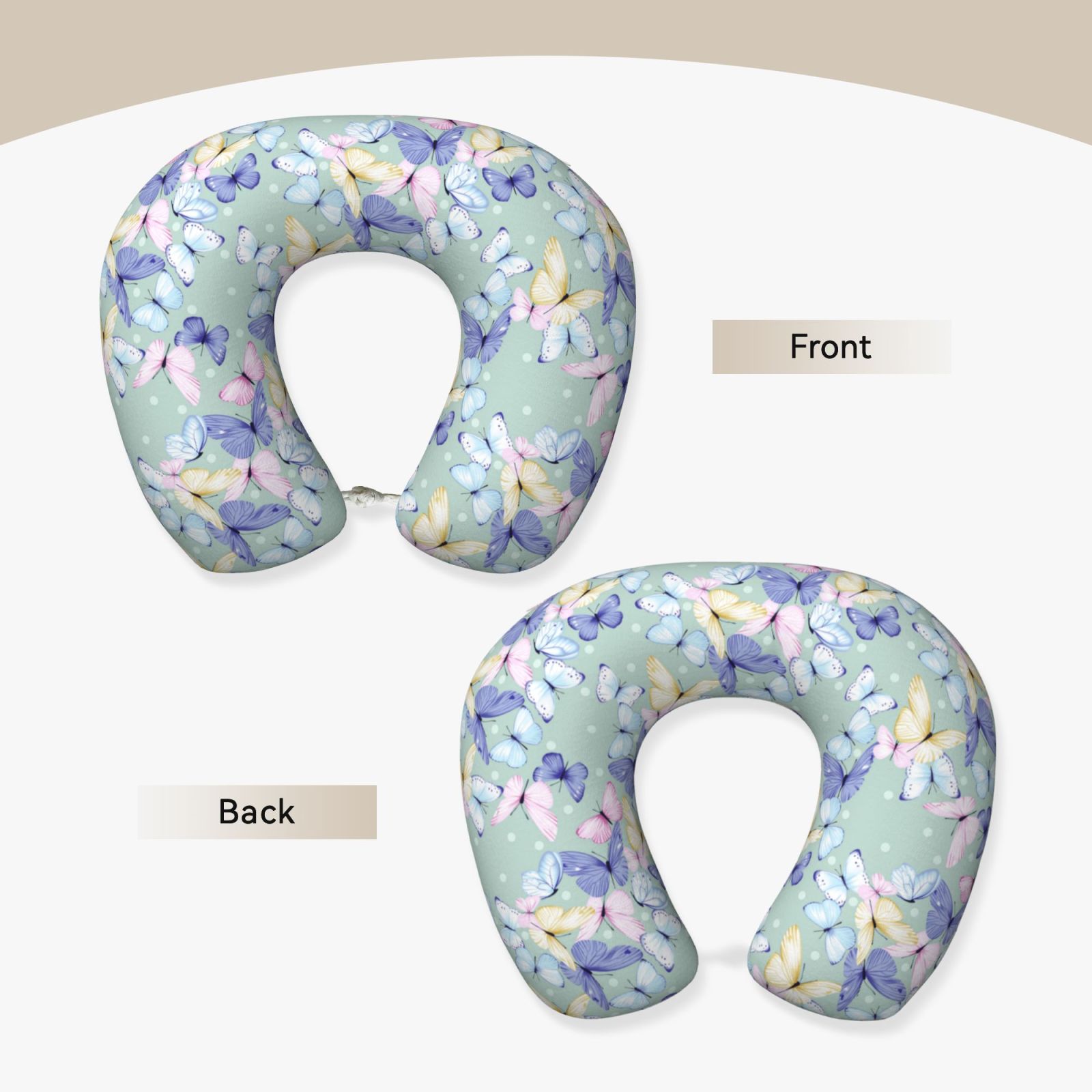 Xecao Colorful Butterfly Print Memory Foam Cervical Neck Pillow Versatile U-Shaped Pillows for Home,Office,Camping,Travelling,Soft Washable Cover