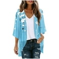 thumbnail image 2 of ZVAVZ Kimono d'Été Cardigans pour Femmes Léger Habillé Manches 3/4 Léger Cardigan Transparent Décontracté Hauts Bleu,G, 2 of 5