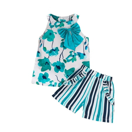 

DNDKILG Toddler Baby Girls 2 Piece Floral Cami Top and Shorts Set Summer Outfits Sleeveless Clothes Set with Green 18M-6Y 100