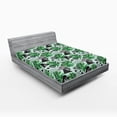 thumbnail image 2 of Ambesonne Tropical Fitted Sheet, Triangles Exotic Leaf Art, Full Size, Fern Green and Dark Grey, 2 of 5