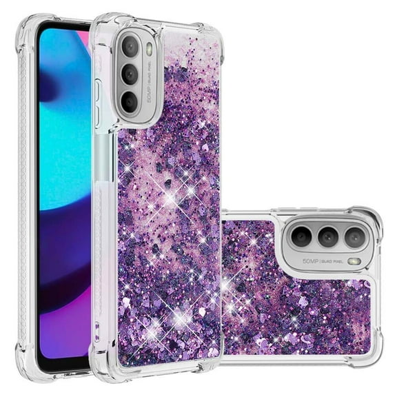 Case for Motorola Moto G 5G 2022 Bumper Cover Sparkly Glitter Bling Flowing Liquid