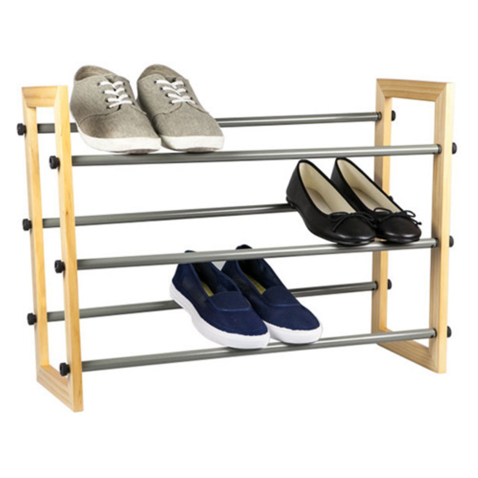 Home Basics 3Tier Expandable Shoe Rack with Wood Panel