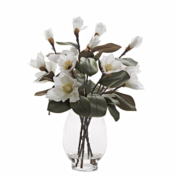 D&W Silks White Magnolias in Glass Pedestal Vase