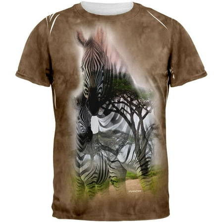 - Zebra Savanna Double Exposure Tie Dye All Over Adult T-Shirt