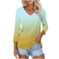 thumbnail image 4 of Women's V Neck T Shirts 3/4 Sleeve Blouse Summer Tops Dressy Casual Solid Basic Tees, Limited Time Under 10 Dollars #2, 4 of 6