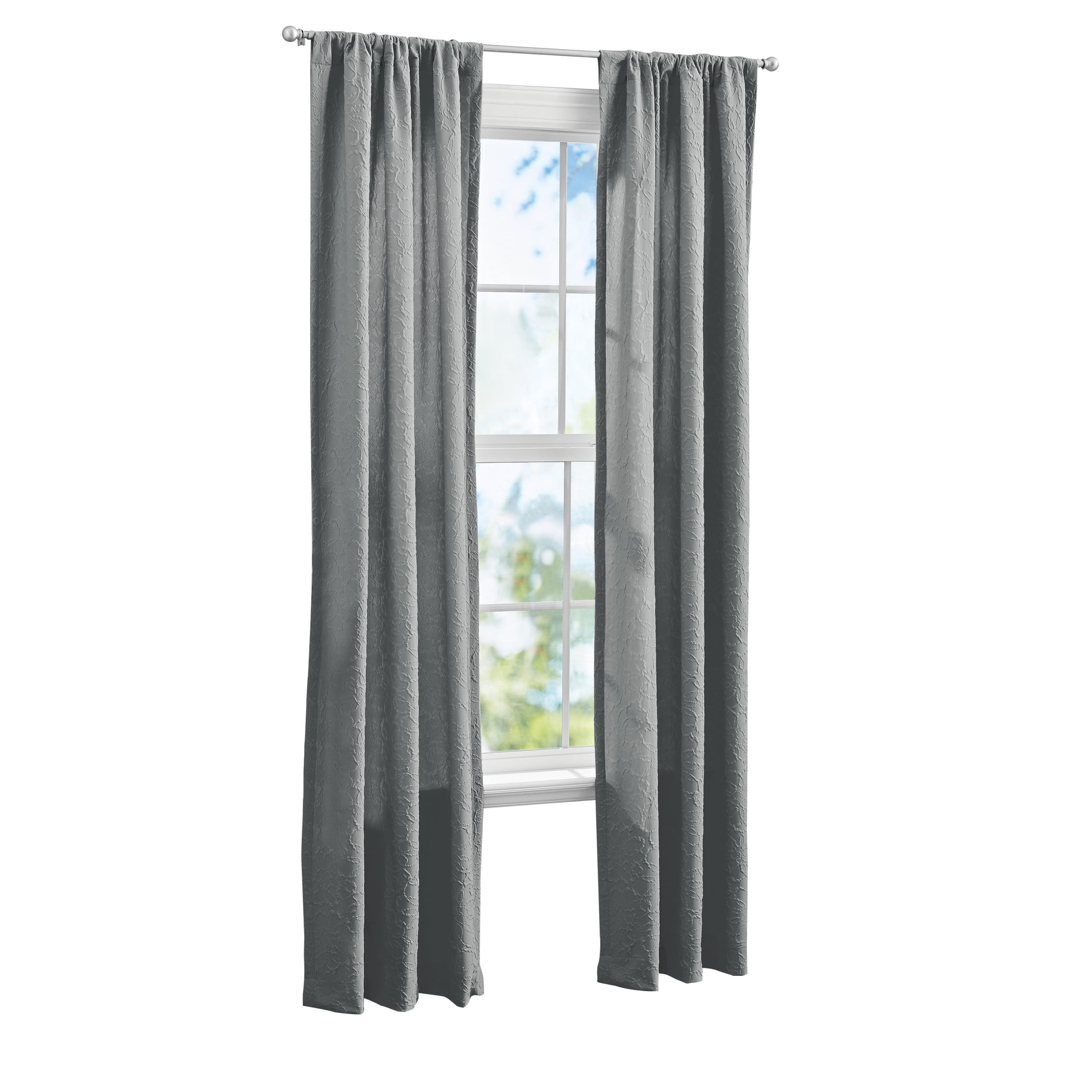(2 pack) Mainstays Microsculpt Floral Rod Pocket Curtain Panels, Set of 2, Grey Flannel, 37" W x 84" L