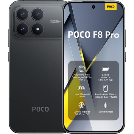 XIAOMI Poco F8 PRO 5G Ai (Compatible with Tmobile Mint Tello & Global) (512GB + 12GB) Ai 2K 6.59" Bose Sound 50MP Gamers Phone NFC Dual sim Unlocked Model 2510DPC44G Liberado (Black)
