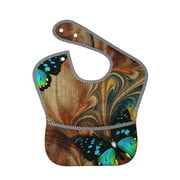 Bingfone Mess-Proof Baby Bib - Waterproof Bib For Baby Boy Or Girl With Food Catcher Pocket, Unisex-Vintage Butterfly Green