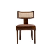 Guyou Modern Rattan Backrest Dining Chairs Set of 2, Mid-century Farmhouse Faux Leather Upholstered Kitchen Chairs Solid Wood Side Chairs for Kitchen Dining Room Living Room, Brown