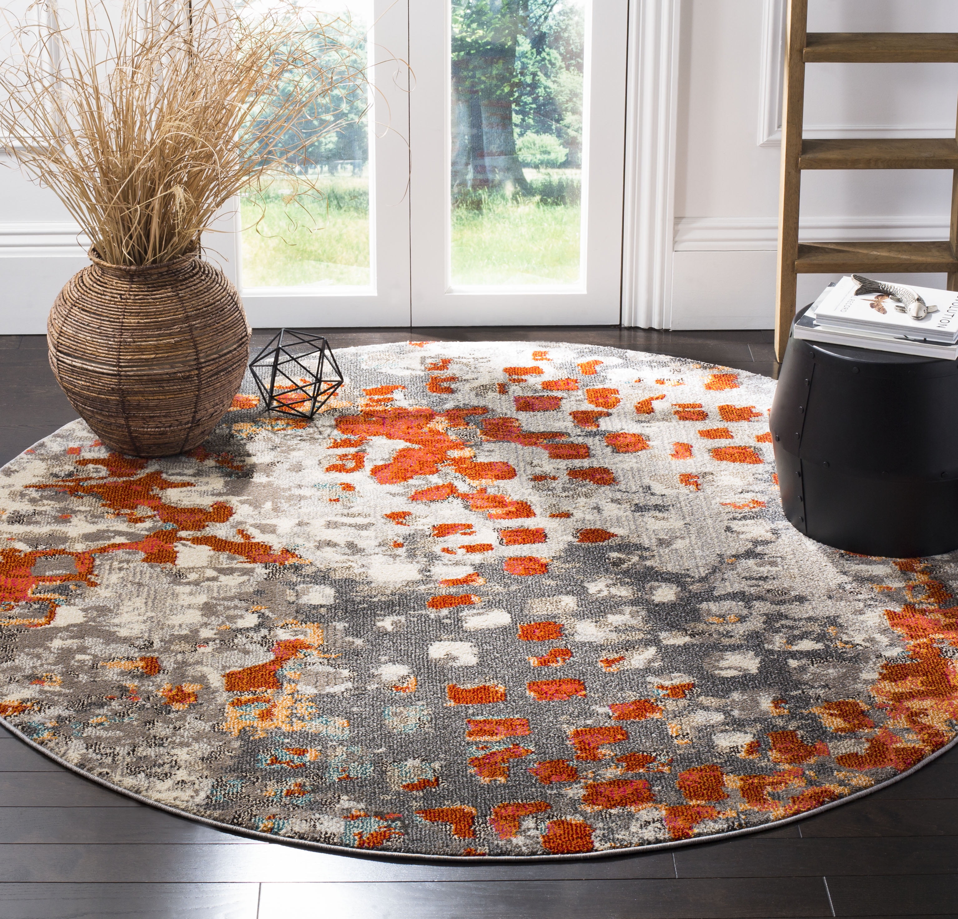 SAFAVIEH Monaco Driskoll Abstract Area Rug, Grey/Orange, 5' x 5' Round