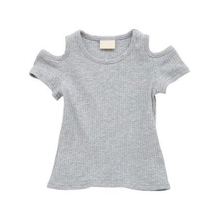 

OUMY Baby Kids Girl Off-shoulder Shirt Toddler Short Sleeve Crop Tops Tee