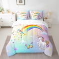 thumbnail image 2 of Homewish Kids Magic Unicorn Bedding Comforter Set 7pcs, Stars Rainbow Galaxy King Bedding Sets, Dreamy Cartoon Butterfly Bed Sheets, Lightweight Room Decor, 2 of 7