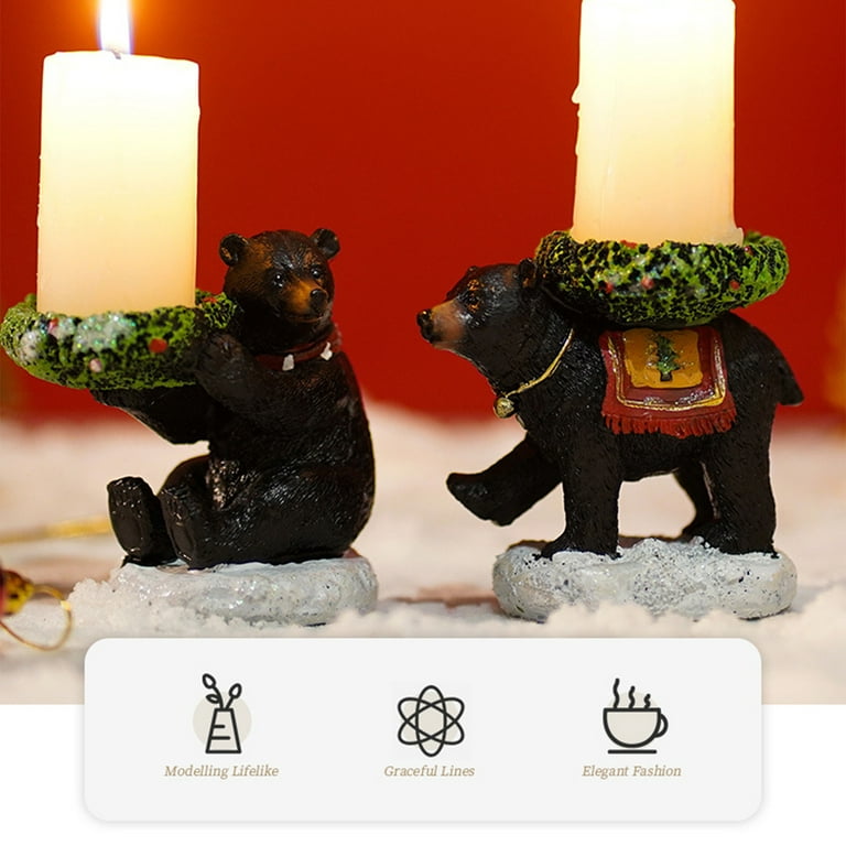 Black Bear Candle Holder Wishing Candlestick Statue Retro Sculpture Votive  Figurine Craft Ornament Candle Stand for Christmas Thanksgiving Halloween  Home Dining Table Decor 