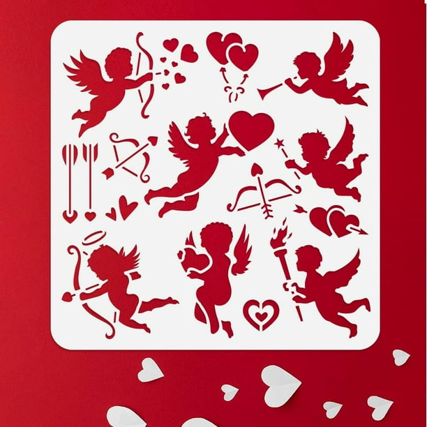 Plantilla de Cupido con 7 estilos de angelitos para pintar, 30 x 30 cm, reutilizable, para San Valentín. Plantilla para manualidades y pintura.