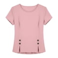 thumbnail image 4 of GUACER Cotton Linen Short Sleeve Tops for Women Crew Neck Button Detail Side Slit Blouses for Casual Summer, 4 of 6