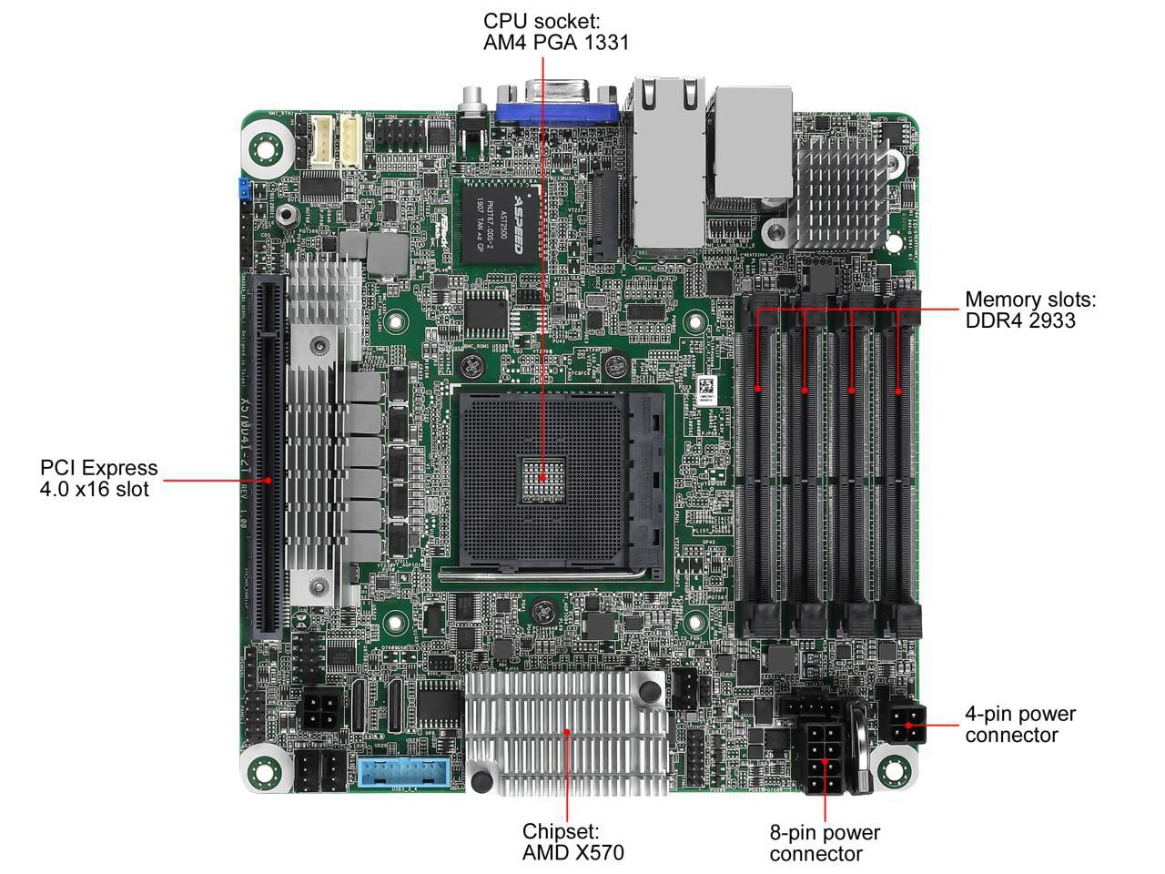 AsRock Rack X570D4I-2T Mini-ITX Server Motherboard AM4 PGA 1331