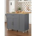 thumbnail image 6 of Kitchen Island with Storage, 31.5" D Rolling Kitchen Island Cart on Wheels with Widen Drop Leaf Rubberwood Top, Large Mobile Kitchen Island with Trash Can Storage and Towel Bar, Gray, 6 of 9
