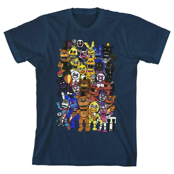 Five Nights At Freddy's Character Group Art Boy's Navy Blue T-shirt-Medium