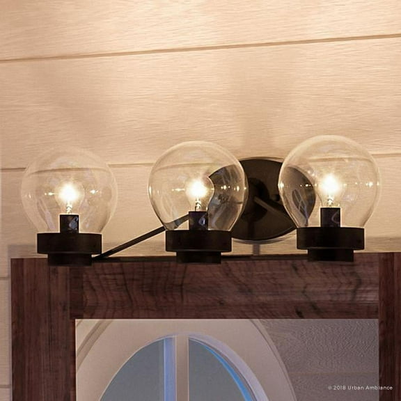 Urban Ambiance Luxury Bohemian Bath Fixture, Size: 6-1/2"H x 22"W, with Urban Industrial Style Elements, Midnight Black Finish and Clear Shade, UHP2707