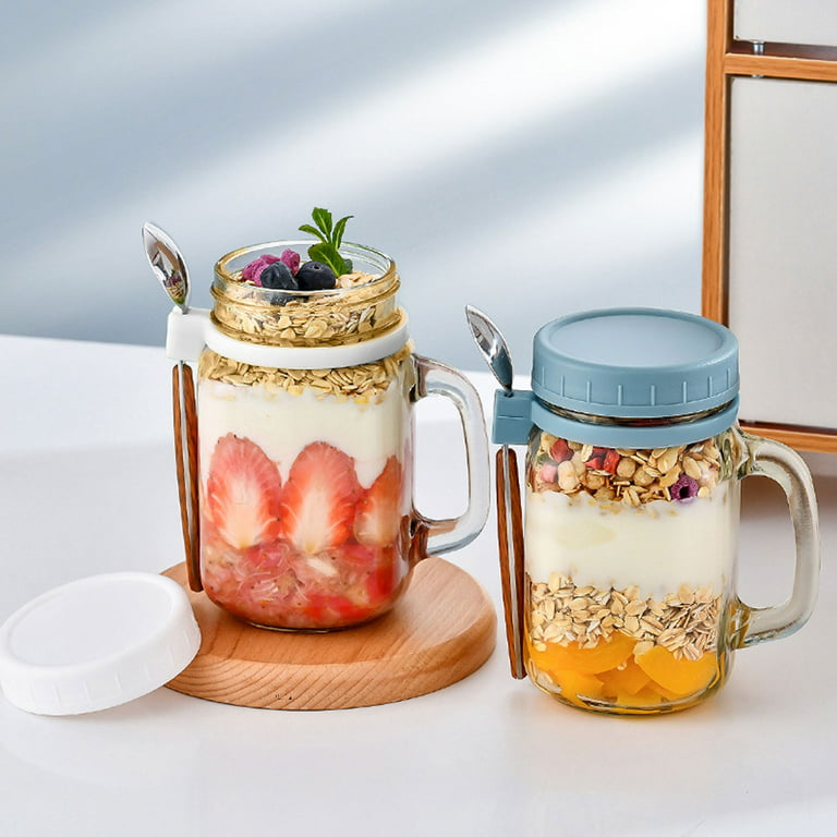 10 Oz Wide Mouth Glass Mason Jar with Spoon Overnight Oats