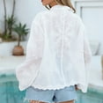 thumbnail image 4 of Taqqpue Women's Shirt Collar Series Casual Loose Embroidered Button Long Sleeved Cardigan Top SUmmer Beach Vacation Swimsuit Cover Ups, 4 of 9
