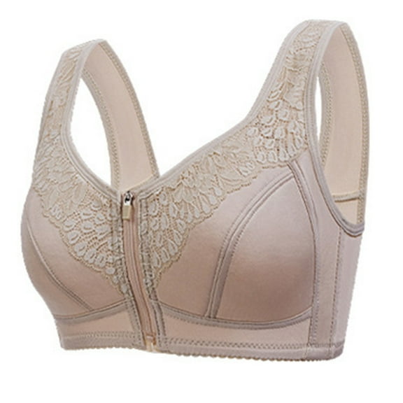 Hrsba Womens Wireless Bra Plus Size Wide Straps Front Zipper Lifting Support Breathable Seamless Bra