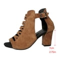 thumbnail image 5 of Women's Gladiator Sandals Hollow out Chunky Heels Adjustable Ankle Strap Peep Toe Block Heeled Dress Shoes Khaki Size 7, 5 of 5