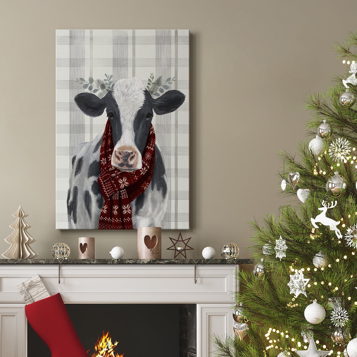 Yuletide Cow I- Gallery Wrapped Canvas