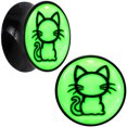 thumbnail image 2 of Body Candy 20mm Glow in the Dark Kitty Cat Black Acrylic Saddle Plug Set of 2pc, 2 of 5