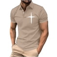 thumbnail image 2 of Aobny Easter Tee Shirts Mens Cross Button Up Shirt Big & Tall Collared Polos Short Sleeve Men's T-Shirts,Khaki,XL, 2 of 5