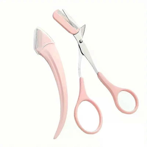 2-piece Eyebrow Trimmer Set, Curved Eyebrow Shaver And Scissors With Comb, Non Slip Stainless Steel Facial Hair Removal Tool, Professional Eyebrow Sha
