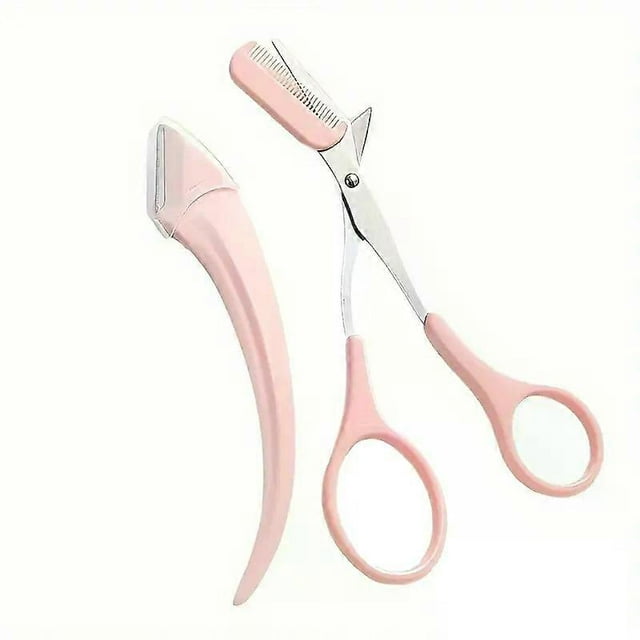 2-piece Eyebrow Trimmer Set, Curved Eyebrow Shaver And Scissors With Comb, Non Slip Stainless Steel Facial Hair Removal Tool, Professional Eyebrow Sha