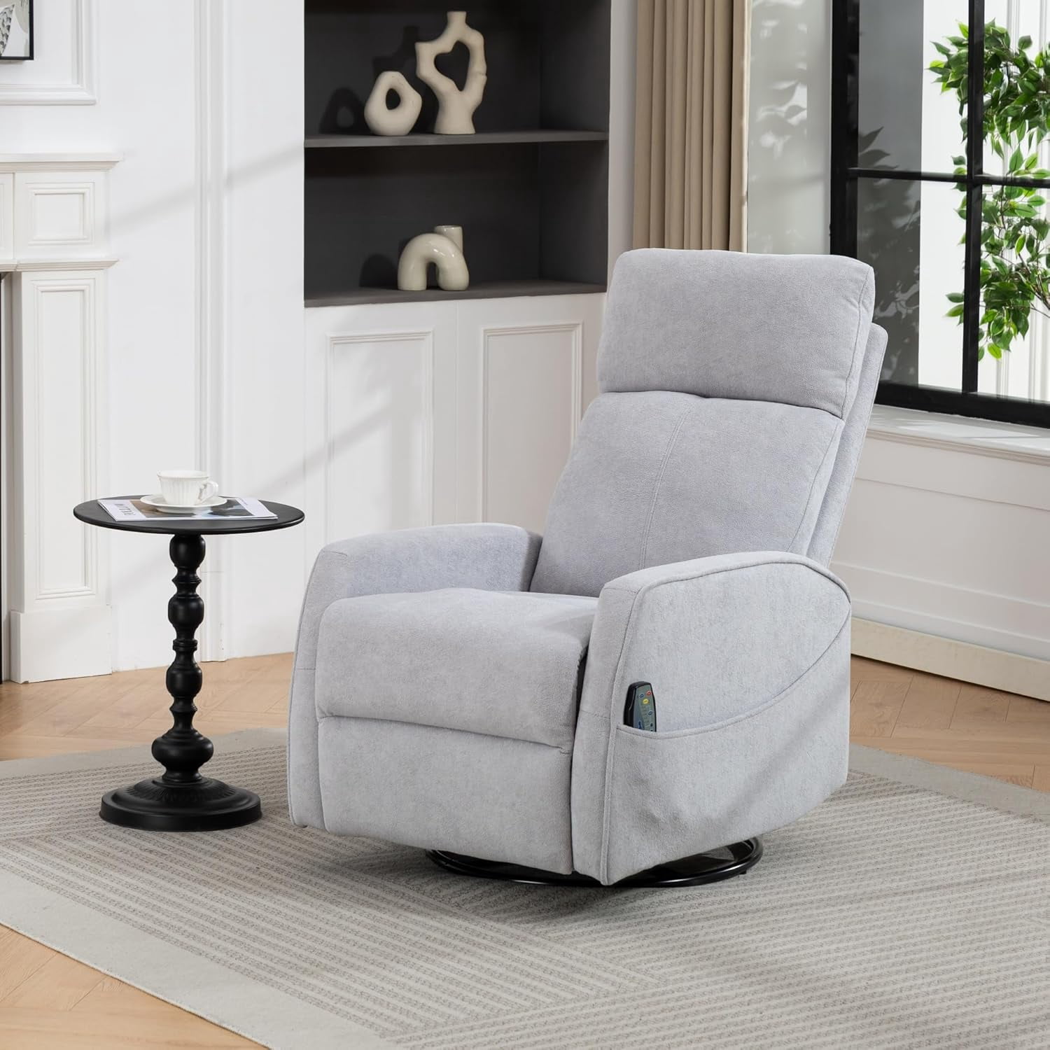 Manual Swivel Rocking Recliner for Adults, Small Plush Wall Hugger Reclining RV Chair, Glider Swivel Recliner Chair with Foot Rest for Nursery, Living Room and Small Places