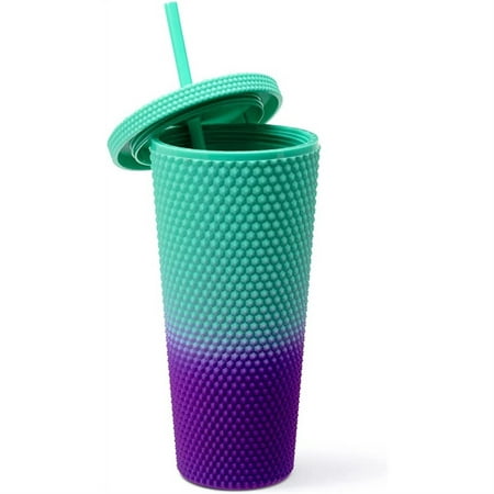 

NOGIS 24Oz Textured Studded Double Wall Tumbler with Lid and Straw 100% BPA Free Rubber Coated Matte Finish Insulated and Leak Proof Customizable DIY Cold Coffee Cup（Color1）