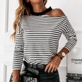thumbnail image 4 of Tbopshirt Womens Top Women's Casual Fashion Striped Long-sleeved Off-shoulder Bottoming Tops, 4 of 5